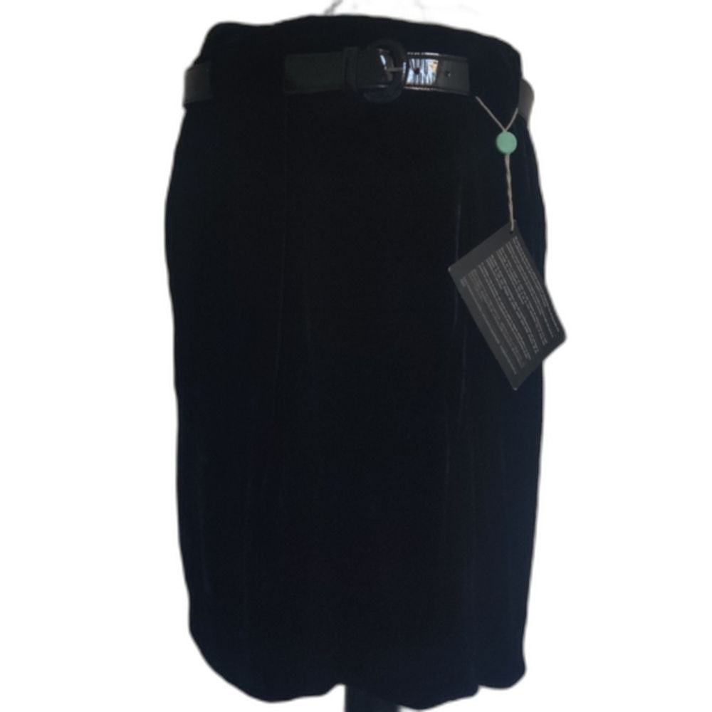 🆕 Dinou Black velvet viscose-silk Blend Midi Skirt pockets Whimsygoth Witchy_10